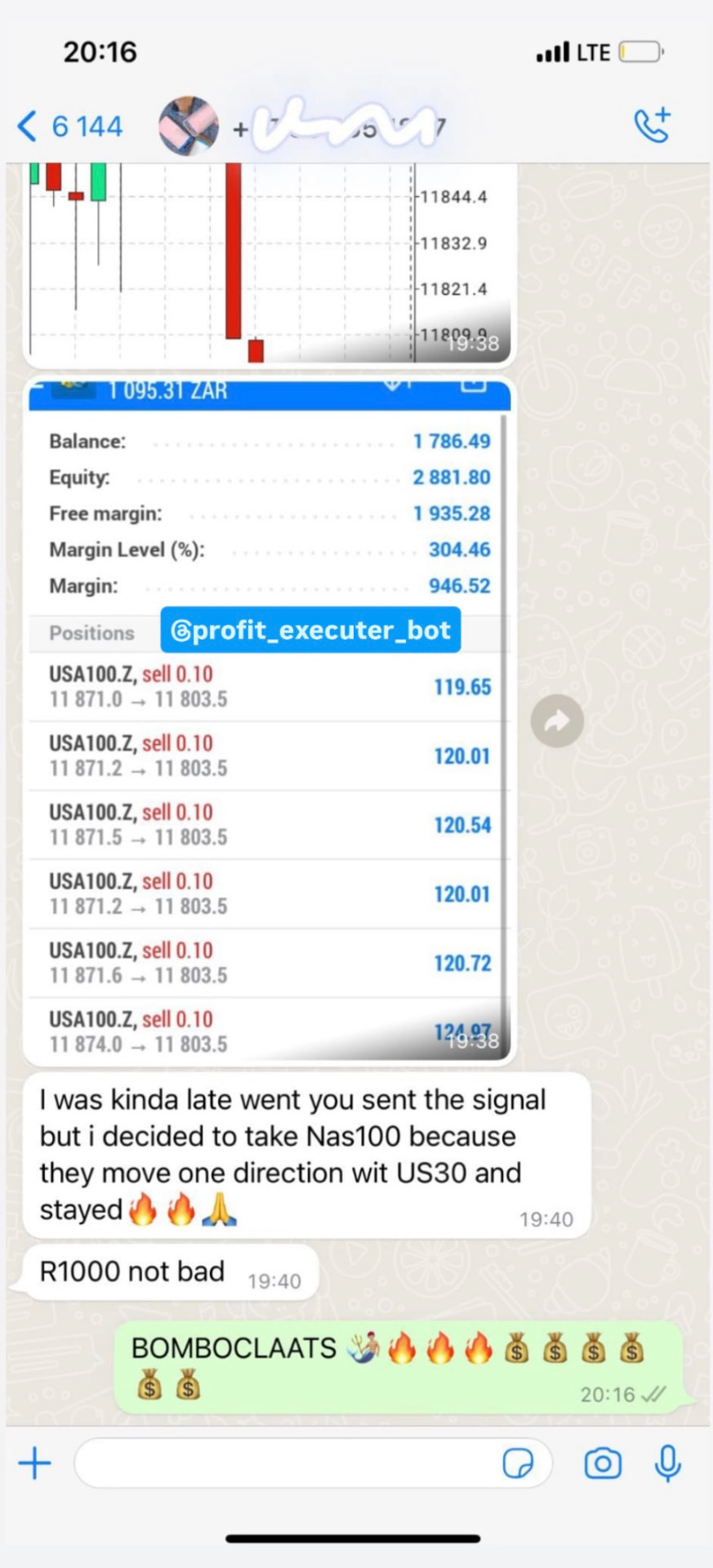 Profit Executer PRO live client result