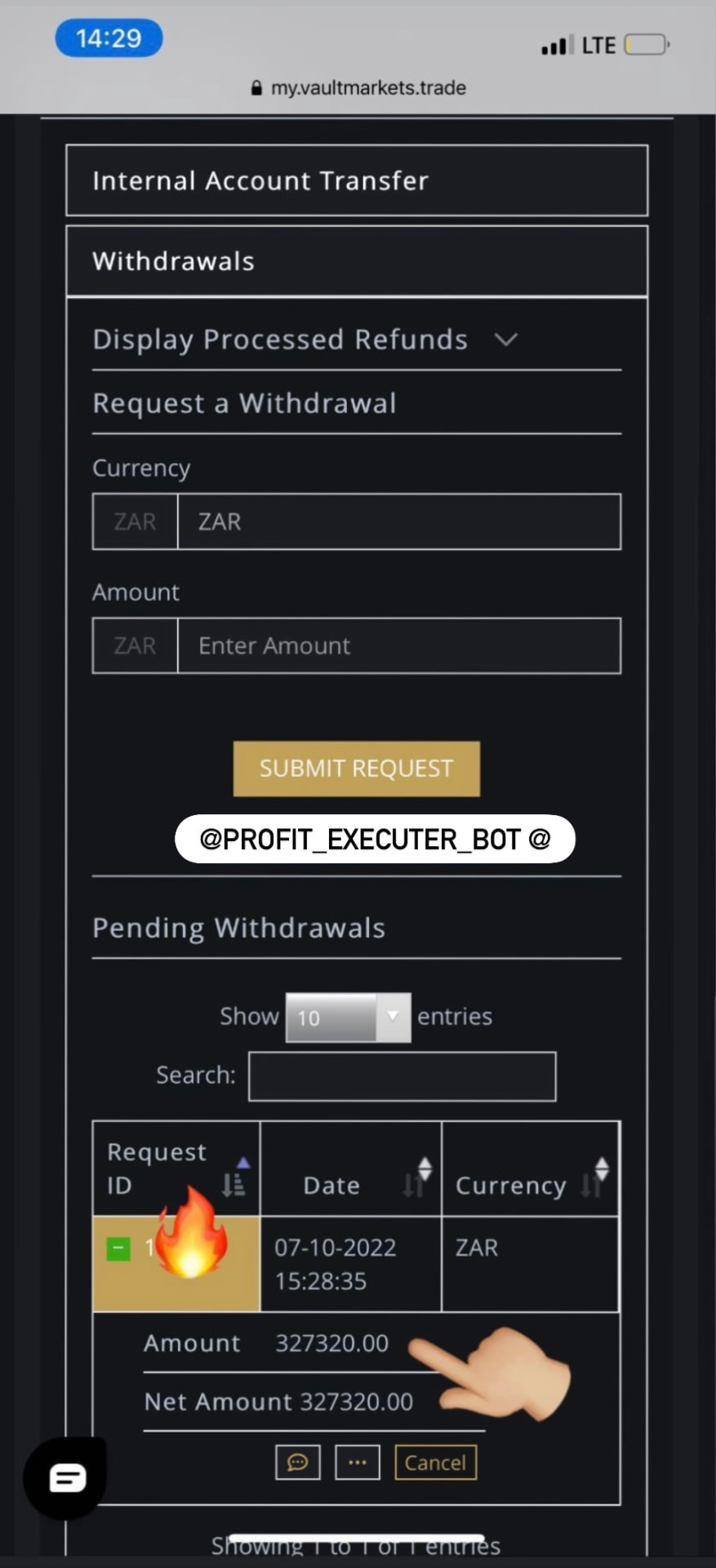 Profit Executer PRO live client result
